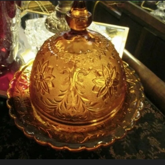 Indiana Glass Other - - Tiara Cheese Butter Dish Sandwich Amber #E6